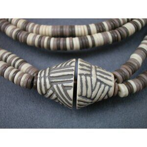 Handcrafted Tribal-Inspired Two Strand Necklace With Brown & Cream Discs Beads